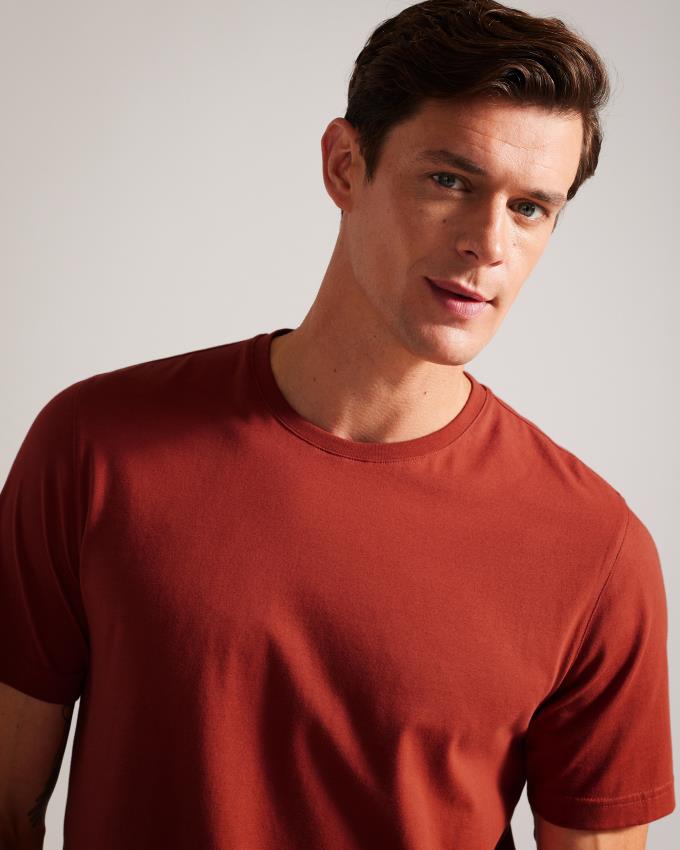 T-Shirt Ted Baker Short Sleeve Regular Fit Plain Orange Foncé Homme | HKT-00789282